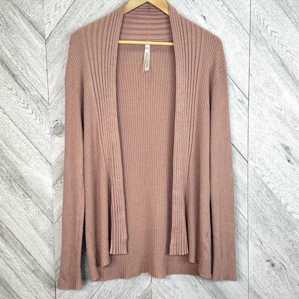 Stoosh Cardigan Sweater Womens Size Large Light Pink Soft Long Sleeve Open Front
